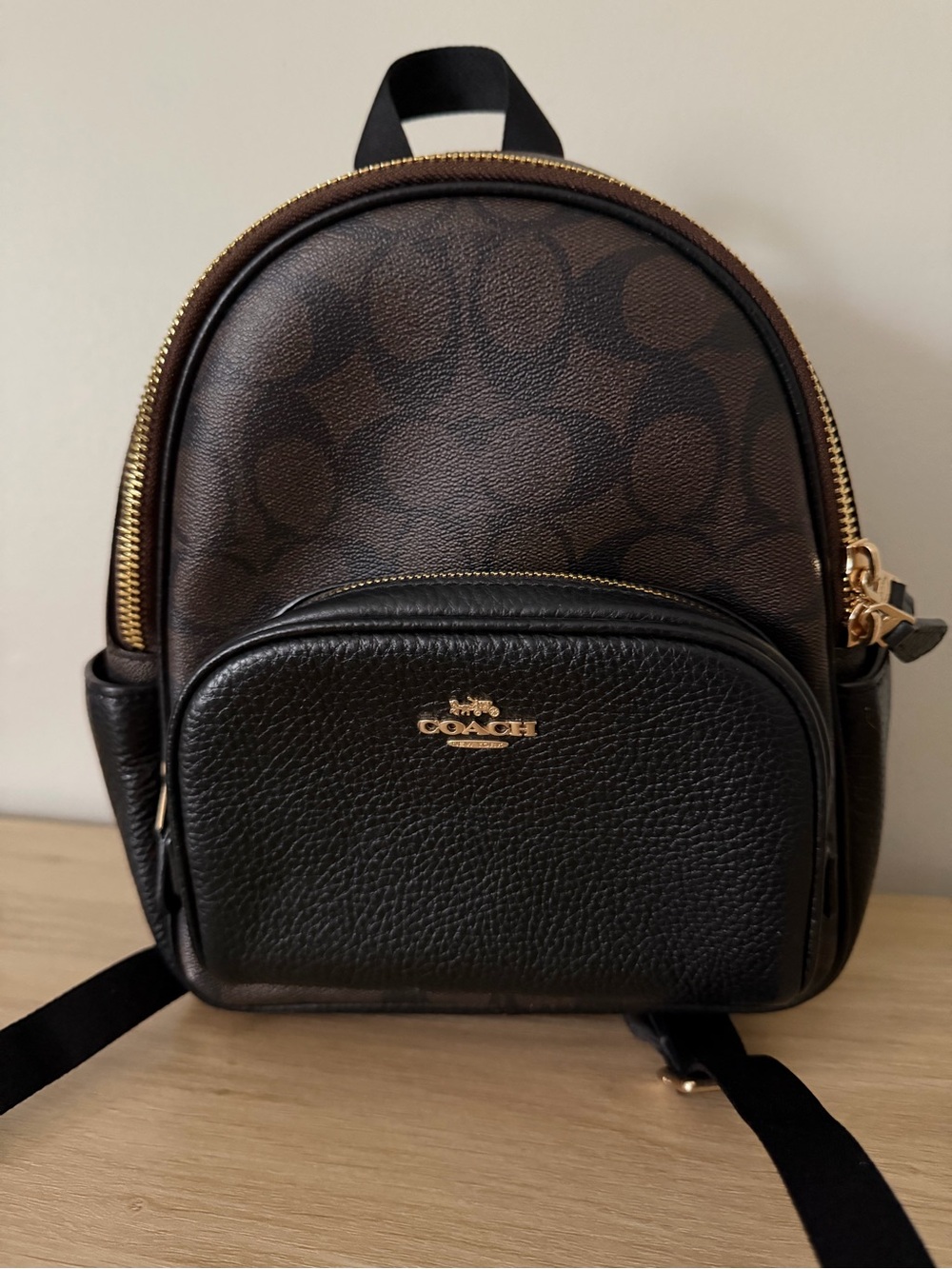 Coach Mini Backpack in Brown and Black with Gold Hardware